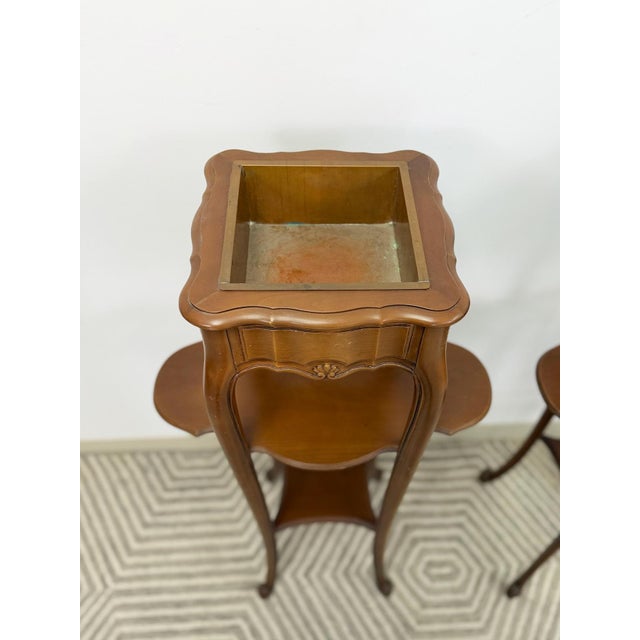 French Provincial Planter Box Stand Side Table Copper Tray Vintage Pair For Sale - Image 11 of 12
