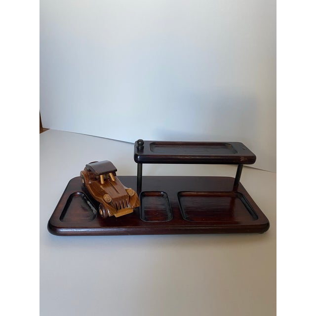 American Vintage Carved Antique Car Wooden Desk Organizer For Sale - Image 3 of 11