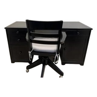Pottery Barn Teen Black Hamptom Power Storage Desk 57" and Chair For Sale