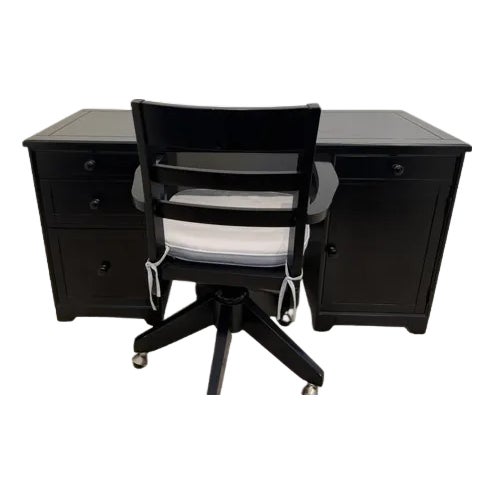 Pottery Barn Teen Black Hamptom Power Storage Desk 57" and Chair For Sale