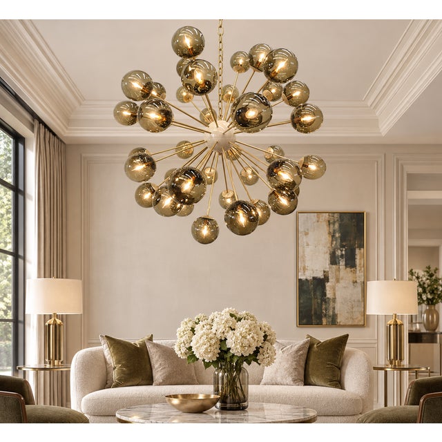 Metal 21st Century Italian Nova Satin Brass Smoky Murano Sputnik Chandelier by Fabio LTD For Sale - Image 7 of 7