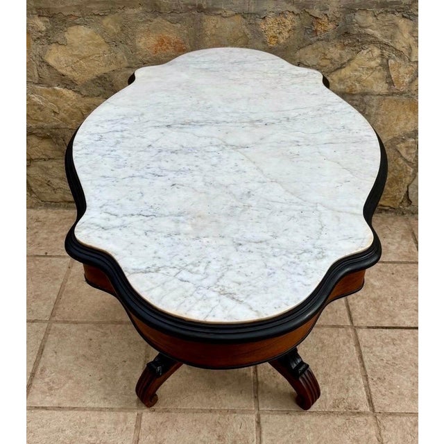 Victorian 1930s Rococo Revival Center Table With Shaped Marble Top For Sale - Image 3 of 6