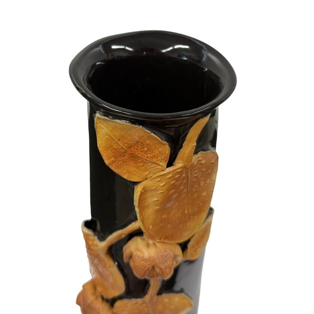 Contemporary Vintage Hungarian Studio Art Pottery Ceramic Vase Wi/Applied Chestnut Relief 12" For Sale - Image 3 of 6