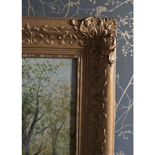 Paint Antique Signed Oil Landscape in Ornate Gilt Frame, Early 20th C For Sale - Image 7 of 9