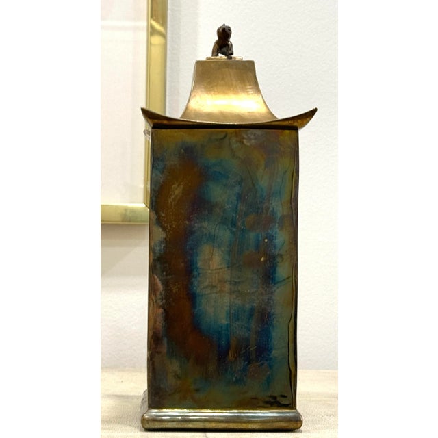 Vintage Etched Brass Chinosierie Pagoda Top Box For Sale In Miami - Image 6 of 11