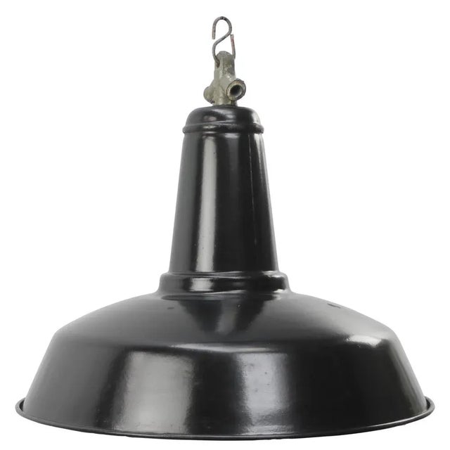 1950s Vintage French Industrial Black Enamel Pendant Lamp For Sale - Image 5 of 5