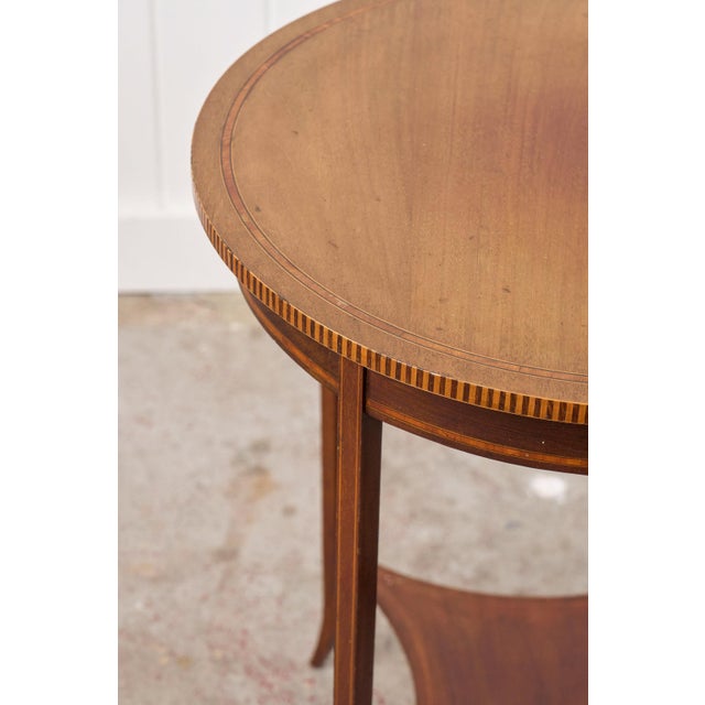 Early 20th Century Early 20th Century Edwardian Checkered Edge Inlay Lamp Table For Sale - Image 5 of 10