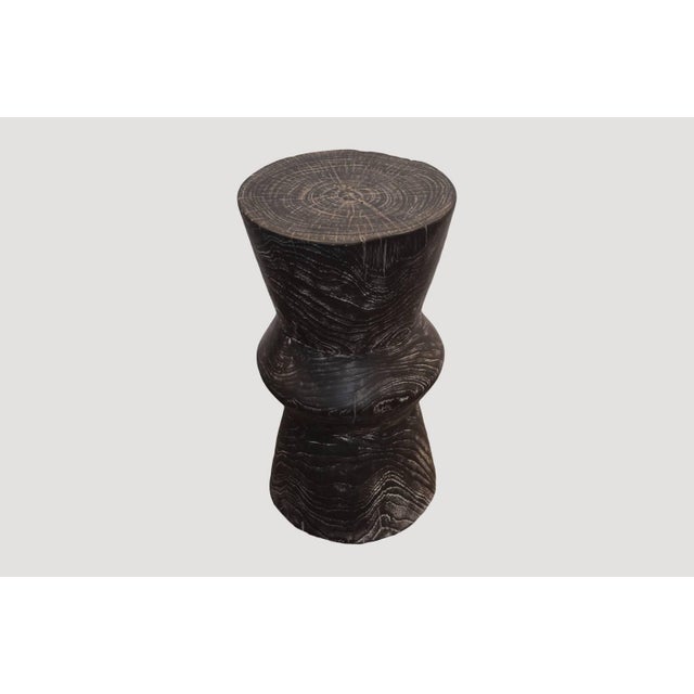 Andrianna Shamaris Triple Burnt Teak Wood Cerused Side Table or Stool For Sale - Image 18 of 18