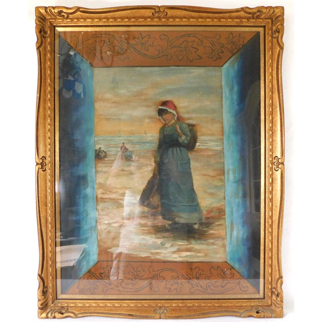 Large Vintage Figural Woman Gold Carved Wood Framed Print Wall Art Hanging New York For Sale - Image 14 of 14