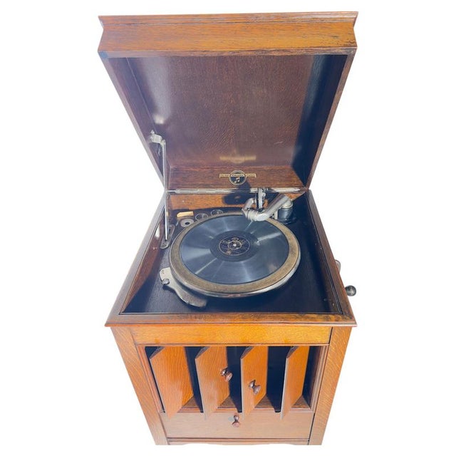 Vintage Viva-Tonal Grafonola Wind-Up Gramophone in Oak Case from Columbia, 1920s For Sale - Image 4 of 16