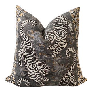 Charcoal Bengal Tiger Embroidered Pillow For Sale