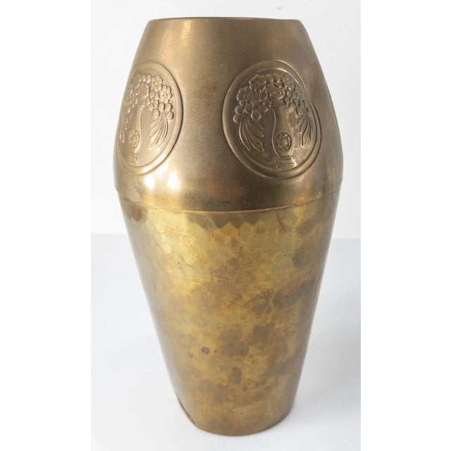 Art Nouveau Early 20th Century German Art Nouveau Jugendstil Wmf Hammered Brass Vase For Sale - Image 3 of 10
