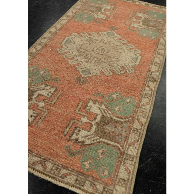 Textile Turkish Mini Rug Oriental Hand Knotted Vintage Rug 1'6" x 3' #21209 For Sale - Image 7 of 8