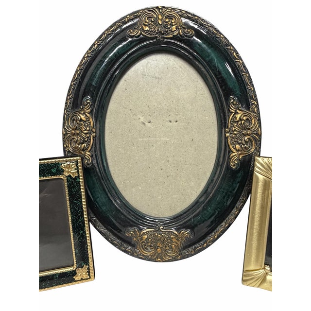 Contemporary Trio Oof Tale Top Frames in Emerald Green and Brass For Sale - Image 3 of 8