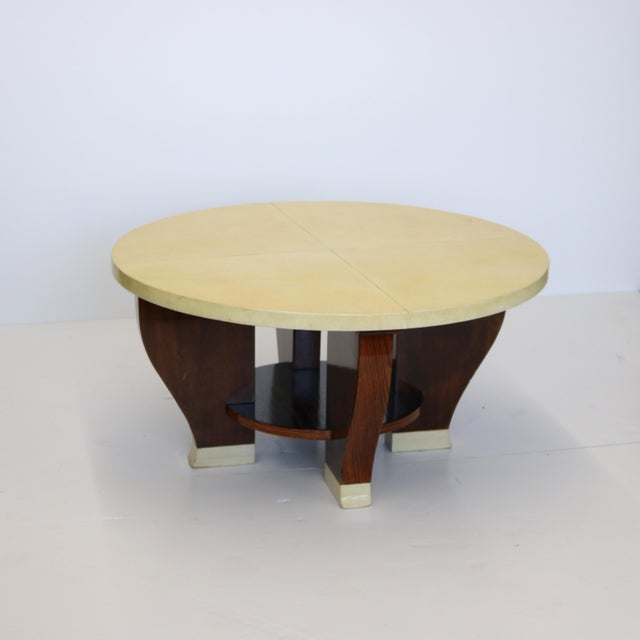 Mid-20th Century Modernist Two Tier Cocktail Table with a Parchment Top For Sale - Image 4 of 5
