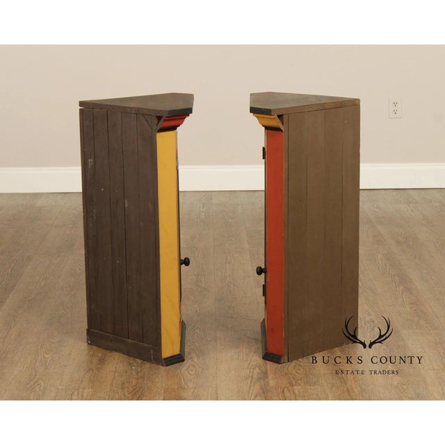 Pair Of Handcrafted Folk Art Painted Pine Corner Cabinets For Sale - Image 15 of 18