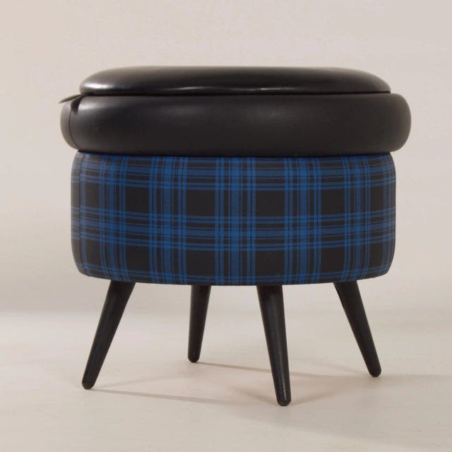 Black Vintage Blue and Black Pouf with Storage Space, 1960s For Sale - Image 8 of 11