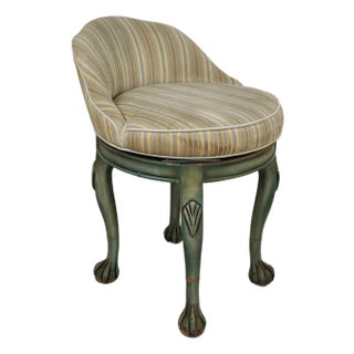 1960’s Hollywood Regency Swivel Claw Foot Vanity Stool For Sale