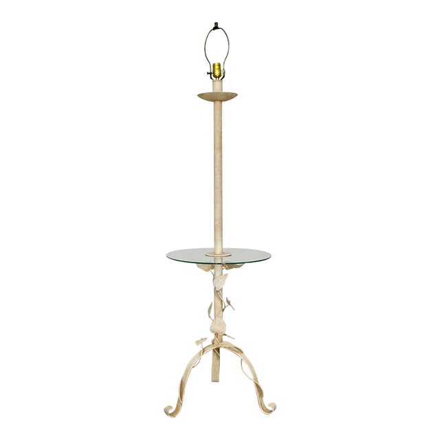 1970's Hollywood Regency Cottagecore Floor Lamp W/ End Table For Sale