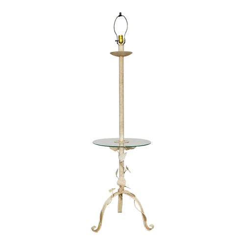 1970's Hollywood Regency Cottagecore Floor Lamp W/ End Table