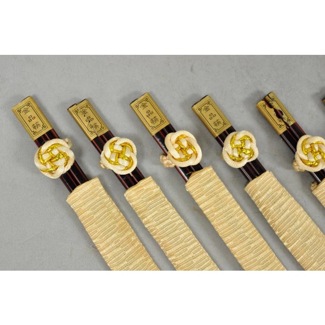 Vintage Japanese Oriental Chopsticks in Custom Silk Gold Sleeves - 6 Pc Set For Sale - Image 4 of 10