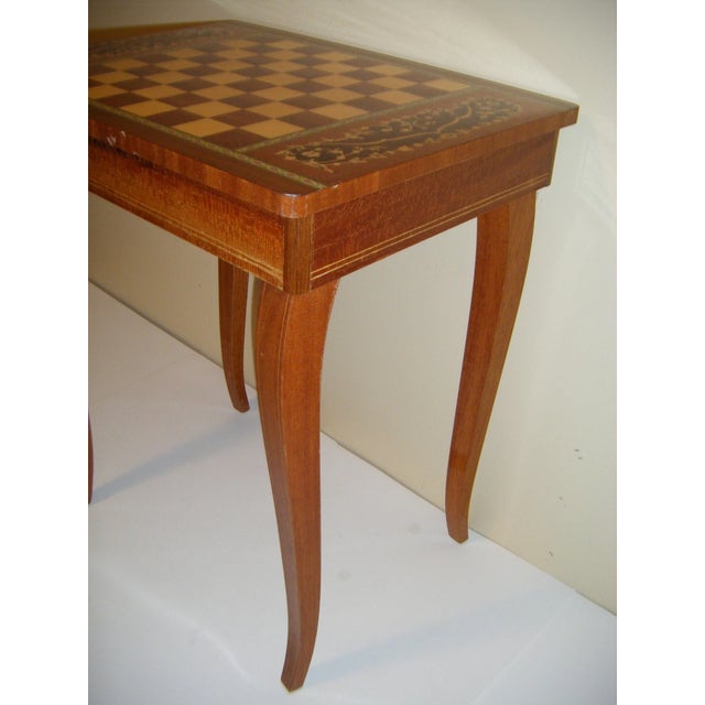 Mid-Century Modern Vintage MCM Inlaid Wood Chess Board Table Made in Italy For Sale - Image 3 of 7