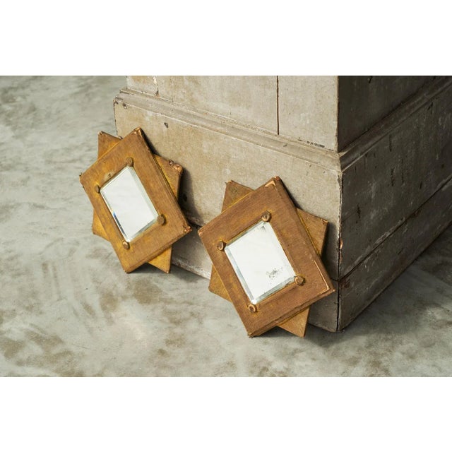 Pair of Star Shaped Wall Mirrors in Faded Velvet, United Kingdom, Late 19th Century. This is a charming pair of star-...