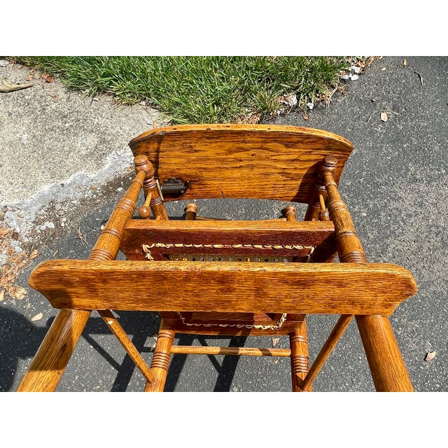Late 19th-Century Victorian Solid Oak "Ball & Stick" Highchair With Hand-Woven Cane Seat For Sale - Image 16 of 18