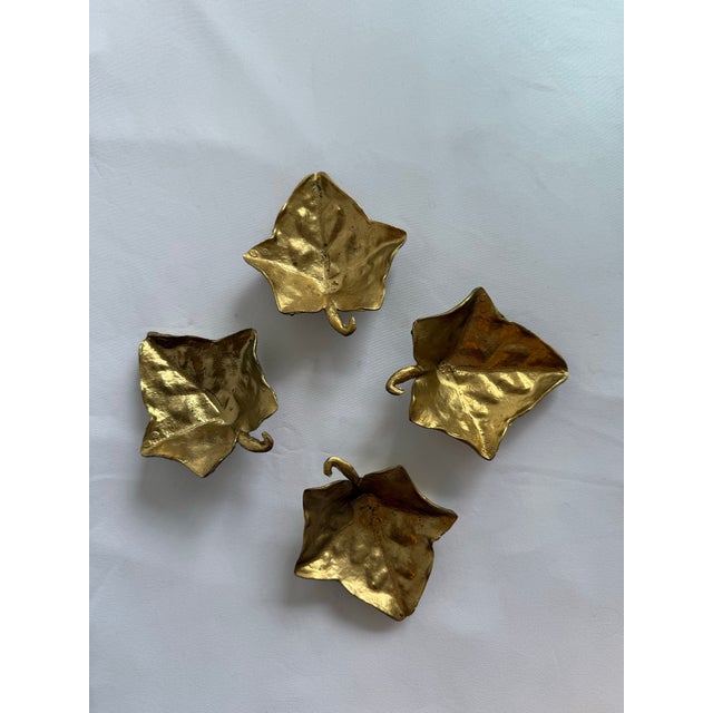 Vintage West Virginia Metal Crafters Set of 4 leaf catchall dishes or ashtrays. They are in the shape of an oak leaf and...