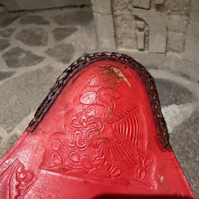 Pair of Vintage Mexican Hand-Tooled Leather Tripod Folding Stools MCM For Sale - Image 12 of 14