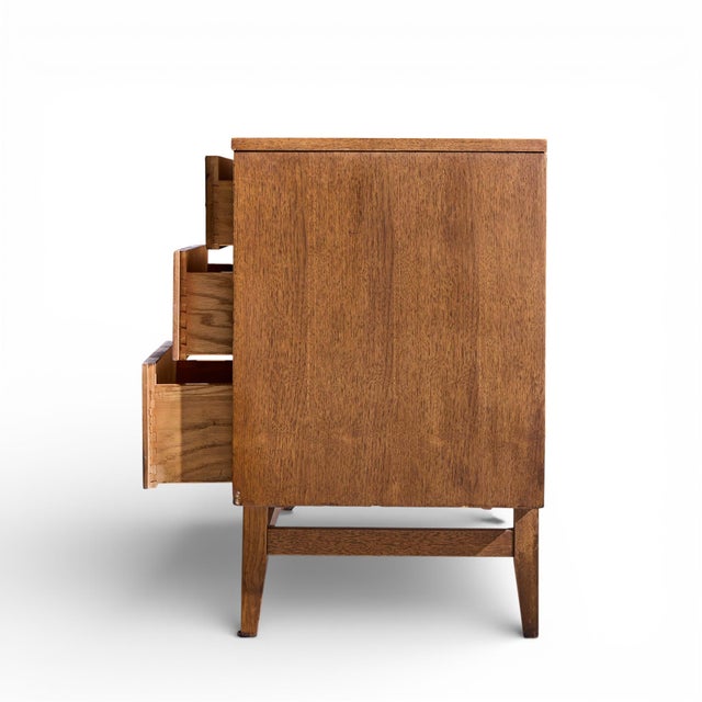 Mid 20th Century Broyhill Brasilia Mid Century Walnut and Brass Lowboy Dresser For Sale - Image 5 of 10