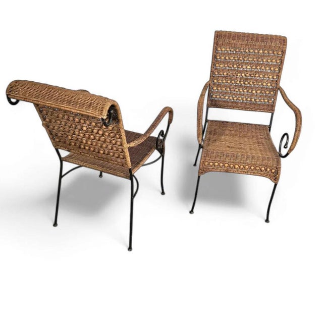 Metal Wrought Iron and Rattan Armchairs, 1970s, Set of 2 For Sale - Image 7 of 15