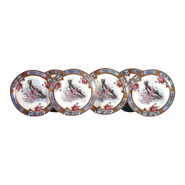 Wood & Hulme Garfield Pottery Fish Plates, Set of Six Aesthetic Movement Earthenware Plates For Sale