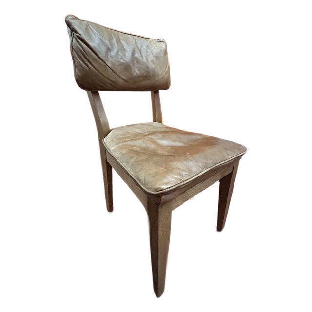 1960s Birch Wood Frame Leather Upholstered Dining Chair For Sale