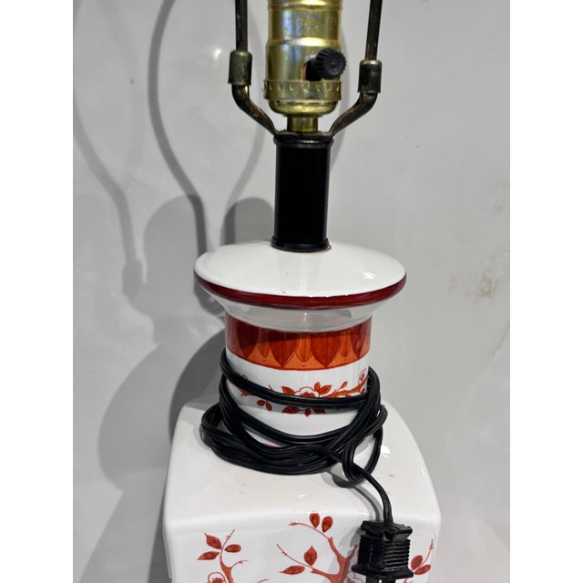 Vintage Japanese Porcelain Vase Table Lamp Featuring a Hand-Painted Red Cherry Blossom Floral For Sale - Image 9 of 9