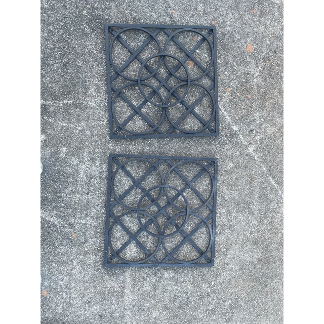 1990s A Pair of Geometric Circles in Squares Forged Iron Wall Art For Sale - Image 5 of 5