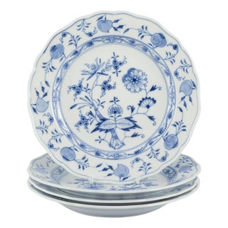Blue Onion Patterned Porcelain Plates, Meissen, Germany, 1890s, Set of 4 For Sale