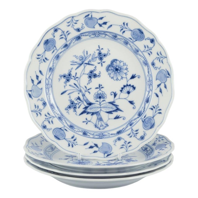 Blue Onion Patterned Porcelain Plates, Meissen, Germany, 1890s, Set of 4 For Sale