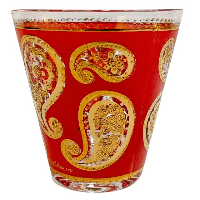 Culver Ltd. 1960s 22k Gold Culver Red Paisley Double Old Fashioned Glasses - Set of 6 For Sale - Image 4 of 6