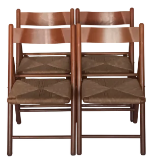 Wooden and Rush Folding Chairs, 1980s, Set of 4