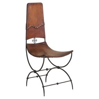 Rare French Iron Leather Accent Chair Attributed to Sido & François Thévenin, 1970s For Sale