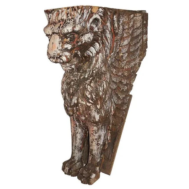 Traditional Relief Carved Wood Ornament in the Form of a Winged Lion For Sale - Image 3 of 12