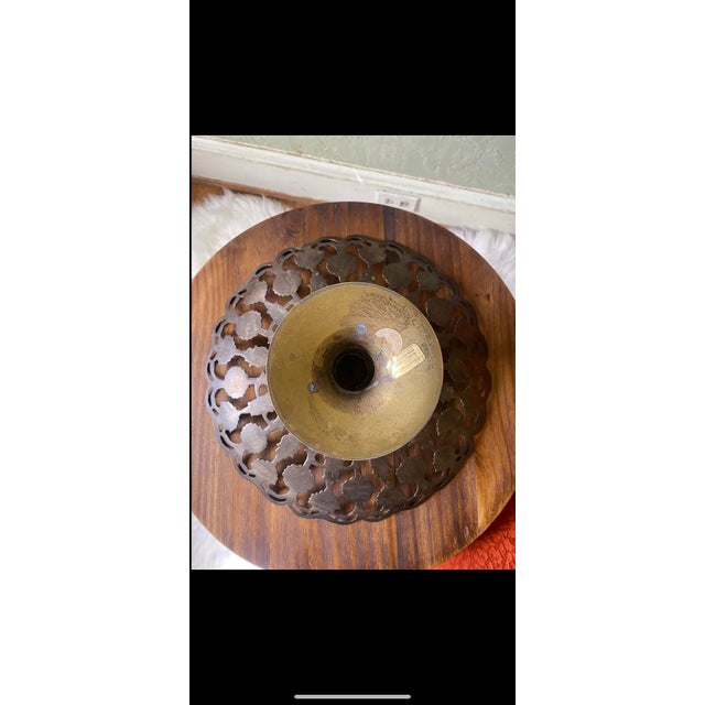 Metal Penco Vintage Hand Painted Floral Brass Pedestal Open Decorative Bowl For Sale - Image 7 of 9