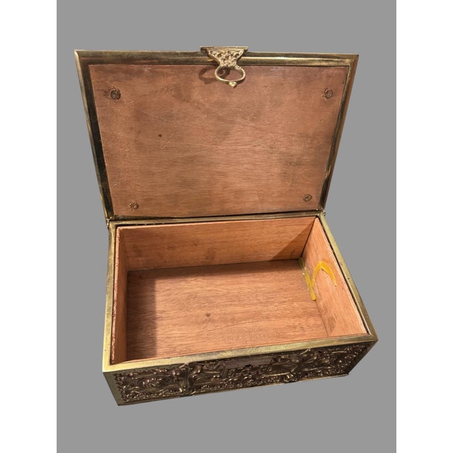 Antique Victorian Art Nouveau German Embossed Gilt Metal Humidor Box Chest In very good original condition showing some...