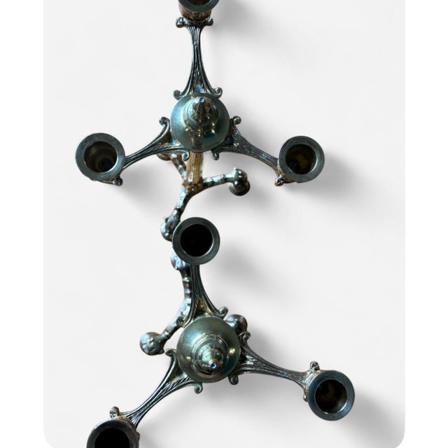 Antique French Renaissance Gothic 19th Century 16” Claw Foot 3 Light Candelabras For Sale - Image 4 of 5