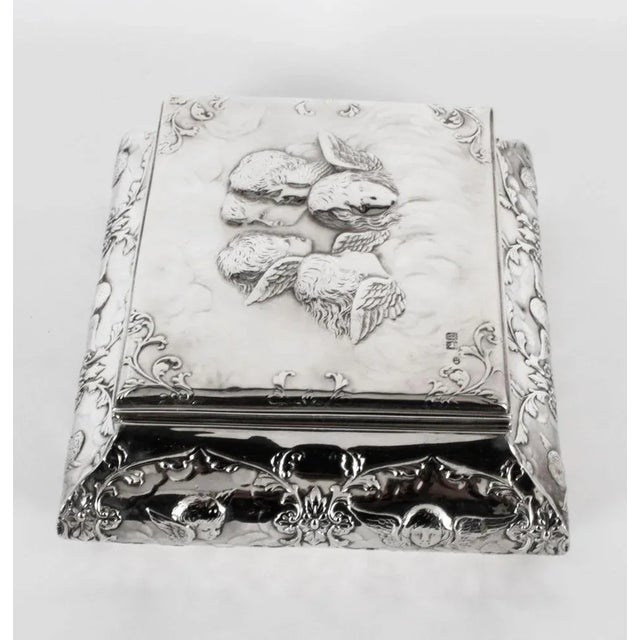 Blue Antique Victorian Sterling Silver Casket by William Comyns & Sons, 1890s For Sale - Image 8 of 18
