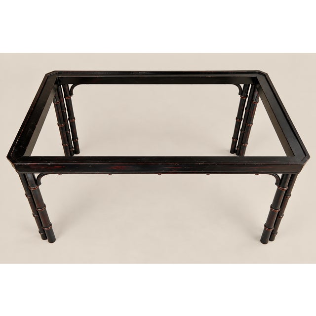 Chinoiserie Vintage Baker Furniture Faux Bamboo With Fretwork Asian Chinoiserie Tray Table For Sale - Image 3 of 10