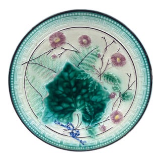 German Majolica Leaves & Ferns Plate, Circa 1890 For Sale