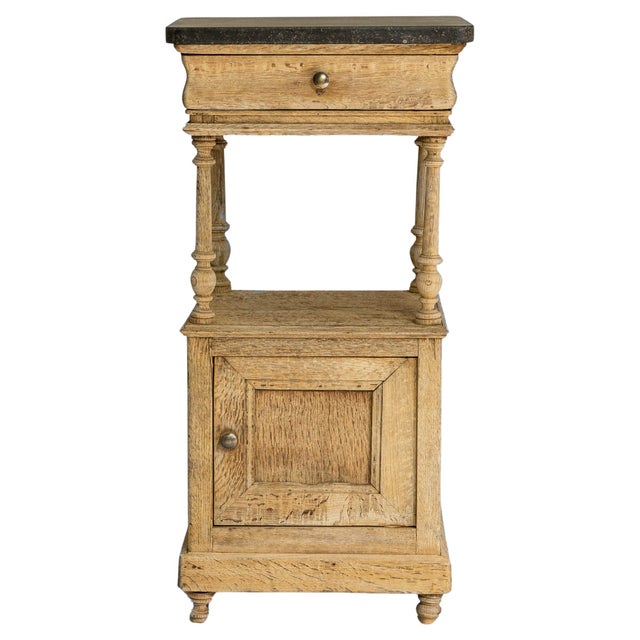 1900s Belgian Louis XVI Oak Bedside Table With Bluestone Top For Sale - Image 15 of 18