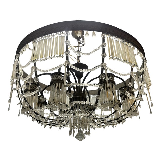 Large Vintage Italian Bronze and Murano Glass Rod Pendant Light, 1940s For Sale
